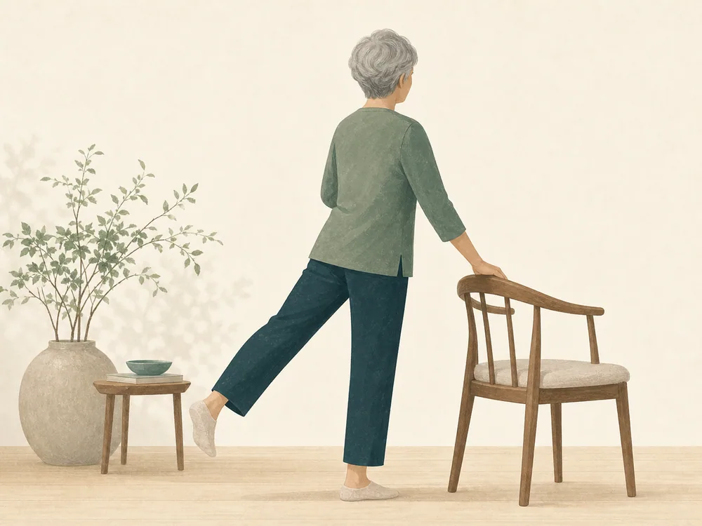 椅子を使いながら自分のペースで身体を動かす方のイラスト